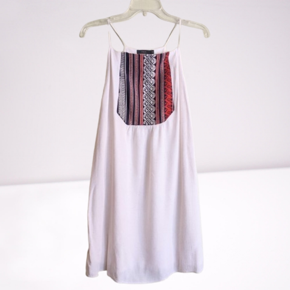 Anthropologie THML Boho Linen Dress Off White Embroidery Thin Straps XS